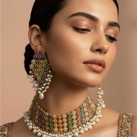 Elegant Multicolor Pearl Choker and Earring Set - Picture 1 of 4